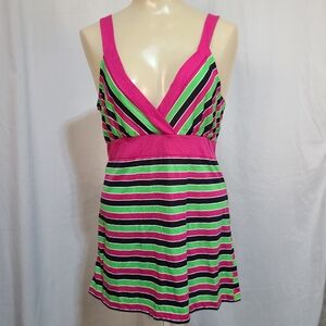 Deb Vibrant Striped Sleeveless Tunic V Neck Y2K Tank Juniors Medium